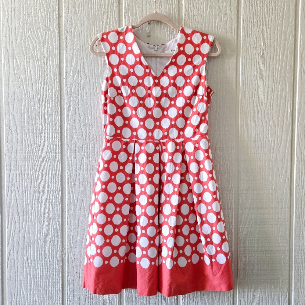 STUDIO ONE New York Polka-dot V Neck Sleeveless Fit & Flare Orange 6P